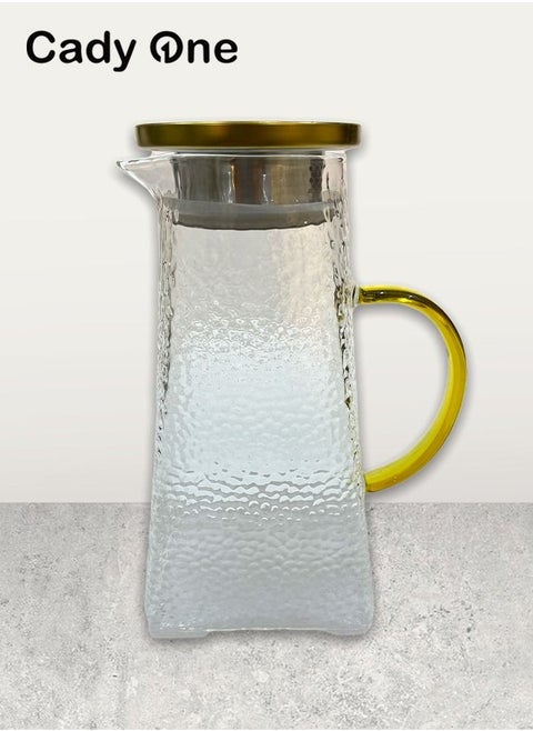 Quarry style juice glass jug with handle and golden lid