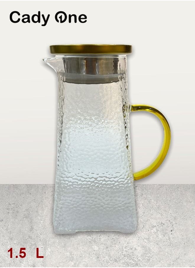 Quarry style juice glass jug with handle and golden lid