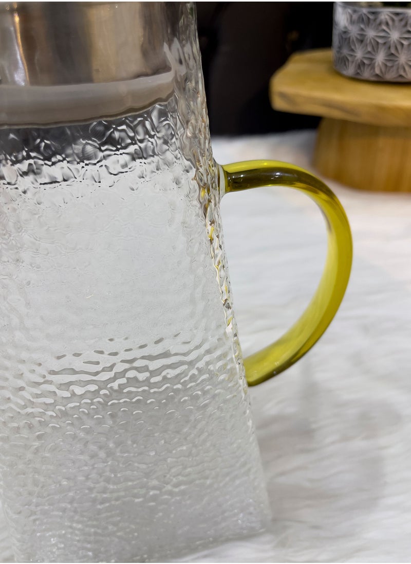 Quarry style juice glass jug with handle and golden lid