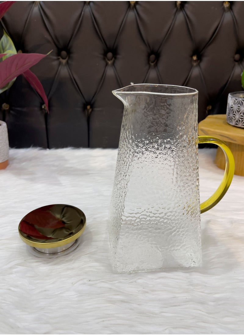 Quarry style juice glass jug with handle and golden lid