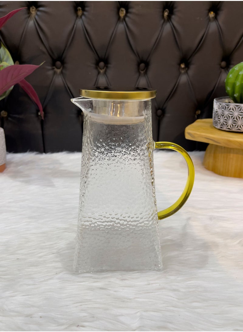 Quarry style juice glass jug with handle and golden lid