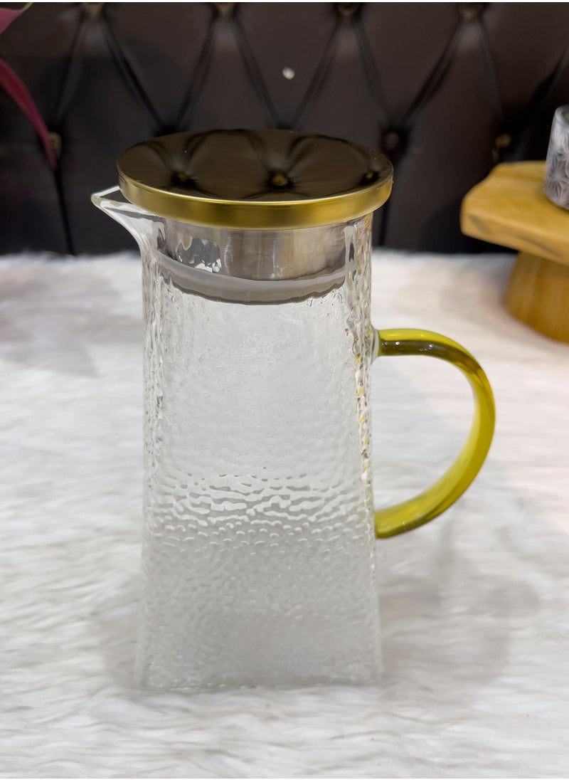 Quarry style juice glass jug with handle and golden lid
