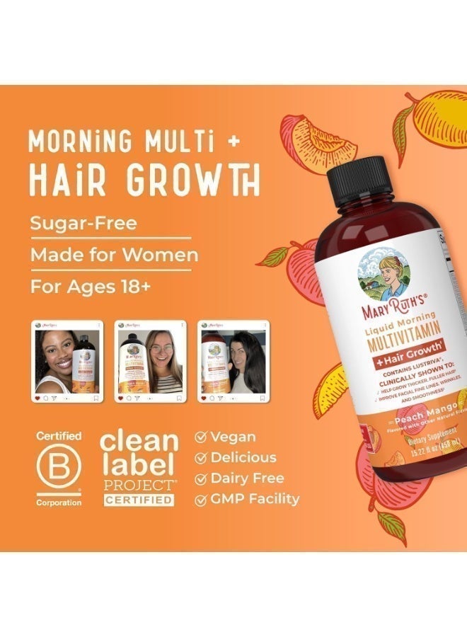 MaryRuth's Liquid Morning Multivitamin + Hair Growth, Peach Mango, 15.22 fl oz (450 ml) - Image 2