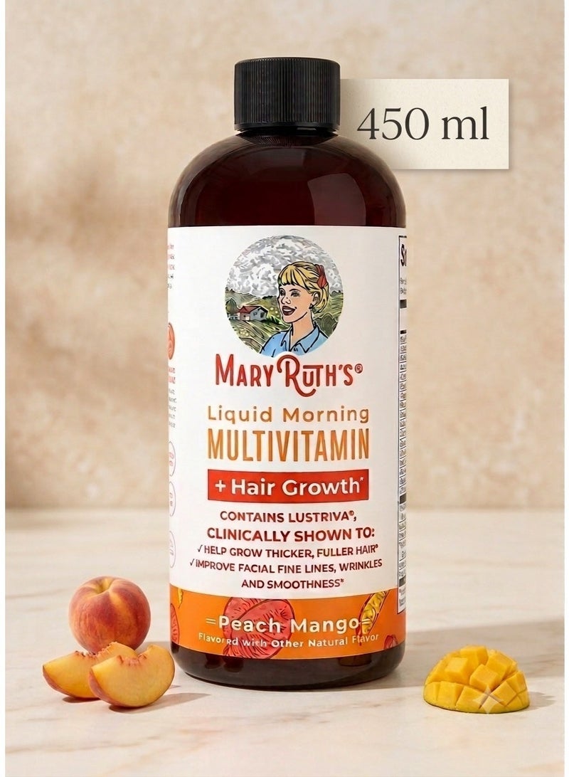 MaryRuth's Liquid Morning Multivitamin + Hair Growth, Peach Mango, 15.22 fl oz (450 ml) - Image 3