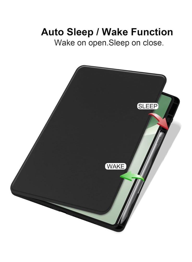 VKL Case Compatible with Honor Pad 10 12.1 Inch 2025 Tablet, Rotating Bracket Flip Cover Intelligent Protective Cover with Pen Slot and Auto Sleep/Wake-up (Black) - Image 2