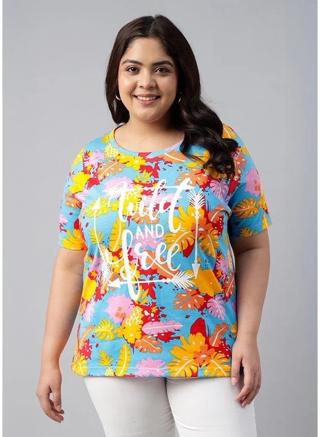 Juneberry Juneberry Pure Cotton Over-size  ROYALBLUE T-Shirt For Women