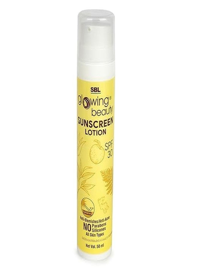 SBL Glowing Beauty Sunscreen Lotion, SPF 30, All Skin Types, Lightweight, Silicone Free, Daily Use, 50ml