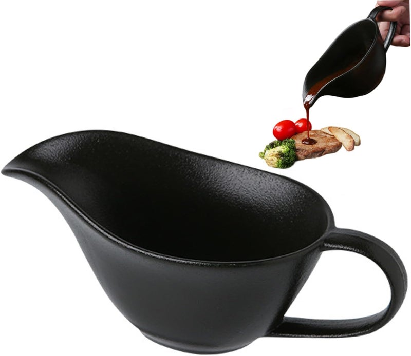 Gravy Boat 200ml Ceramics Gravy Pourer with Spout and Handle Sauce Cup for Home Hotel Restaurant Black Pourer - Image 1