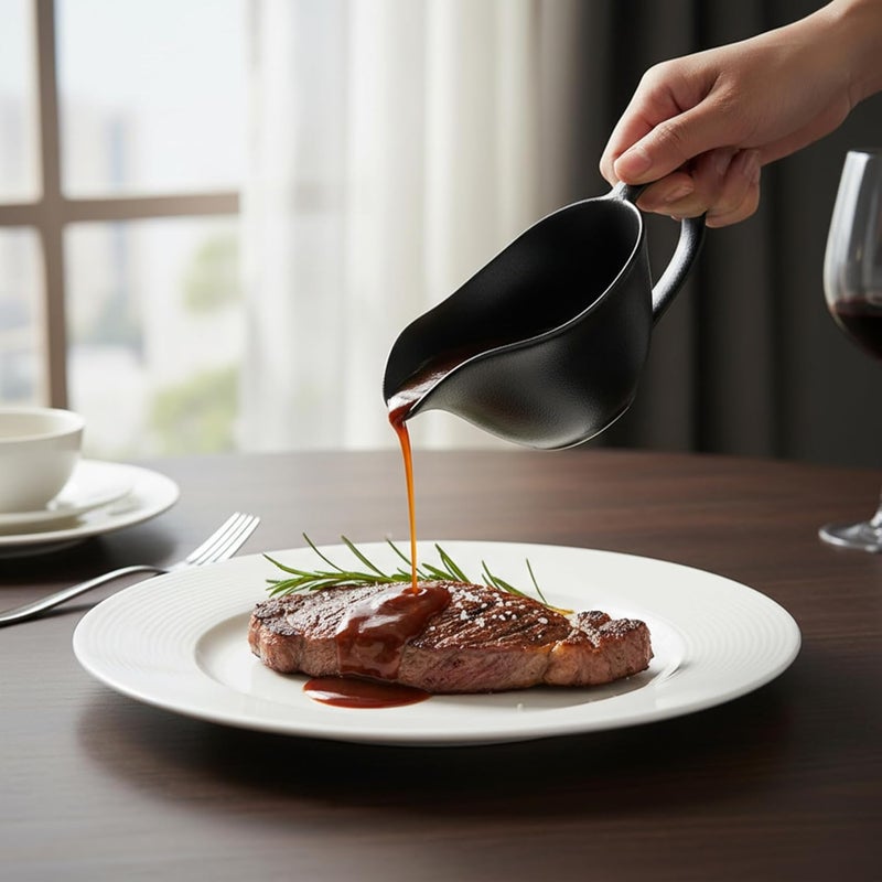 Gravy Boat 200ml Ceramics Gravy Pourer with Spout and Handle Sauce Cup for Home Hotel Restaurant Black Pourer - Image 4