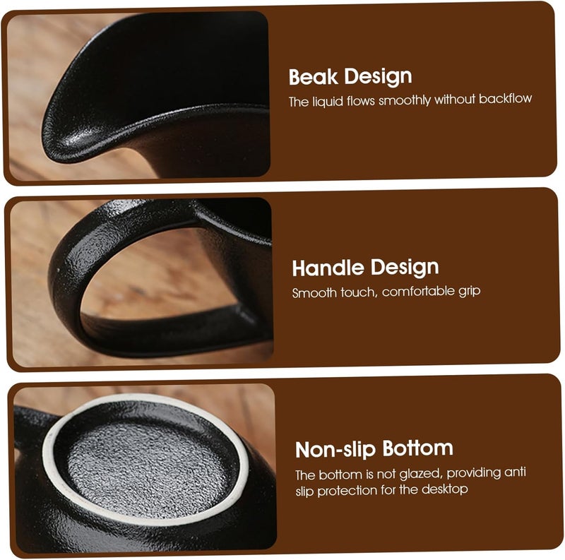 Gravy Boat 200ml Ceramics Gravy Pourer with Spout and Handle Sauce Cup for Home Hotel Restaurant Black Pourer - Image 3
