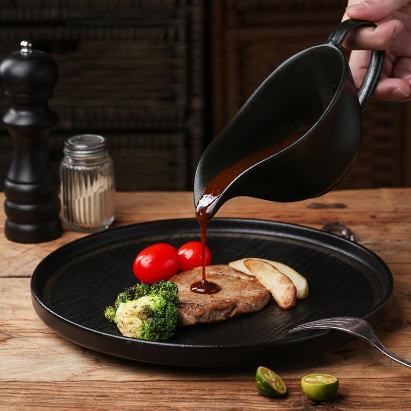 Gravy Boat 200ml Ceramics Gravy Pourer with Spout and Handle Sauce Cup for Home Hotel Restaurant Black Pourer - Image 5