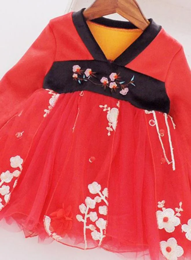 يونيكي Red Fit & Flare V Neck Floral Dress