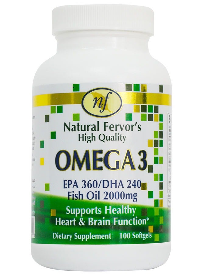 Natural Fervor High Quality Omega 3 EPA 360/DHA 240 Fish Oil 2000mg 100 Softgel