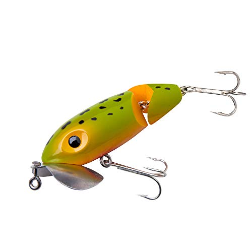 Arbogast Jointed Clicker Jitterbug Topwater Bass Fishing Lure, Excellent for Night Fishing, Frog Yellow Belly, 2 1/2", 3/8 oz - Image 3