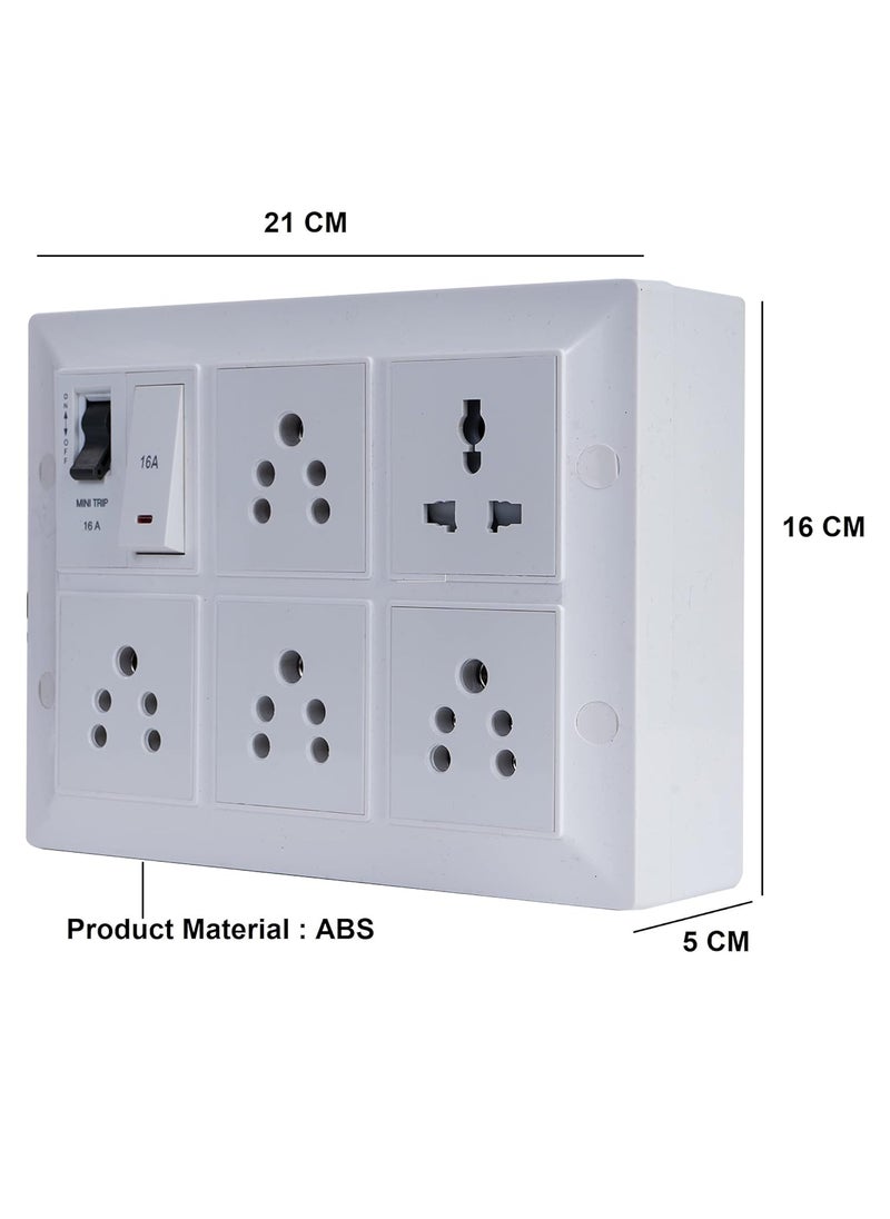 HACKENSACK Hackensack Extension Board Four 6A 113A Universal Socket Switch 16A MCB 16A with ABS 3 Meter Long 100 SQMM x 3 Core Heavy Duty Wire Cable with 6 Amp 3 Pin Plug White  - Image 2