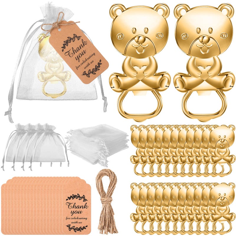Chengu CHENGU Popping Bottle Openers Baby Shower Return Favors for Guests Bottle Opener Decorations and Souvenirs with Organza Bags Thank You Tags for Theme Party Favors Bear Style73 Pieces 