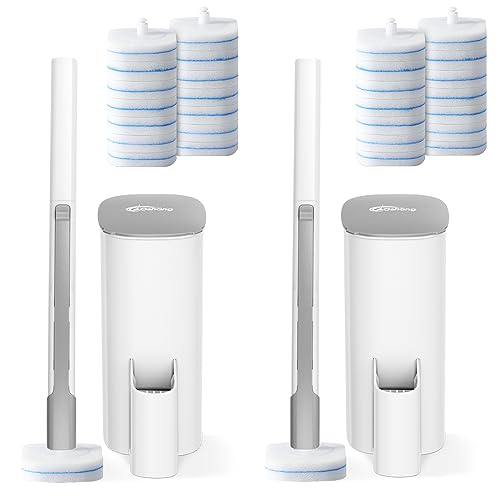 oshang Disposable Toilet Brush 2 Pack- Toilet Bowl Cleaner, Toilet Cleaning Supplies, Toilet Brush with Holder, 28 Refills for Deep Cleaning and Hygienic Bathroom Maintenance - Image 1