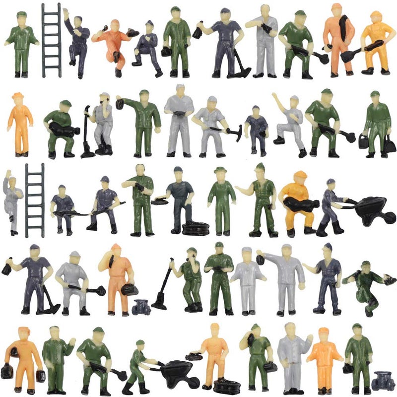 Evemodel P8710 50pcs 1:87 HO Scale Railway Model Worker Well Painted Figures with Bucket and Ladder Miniature 2cm High People Tiny World - Image 1