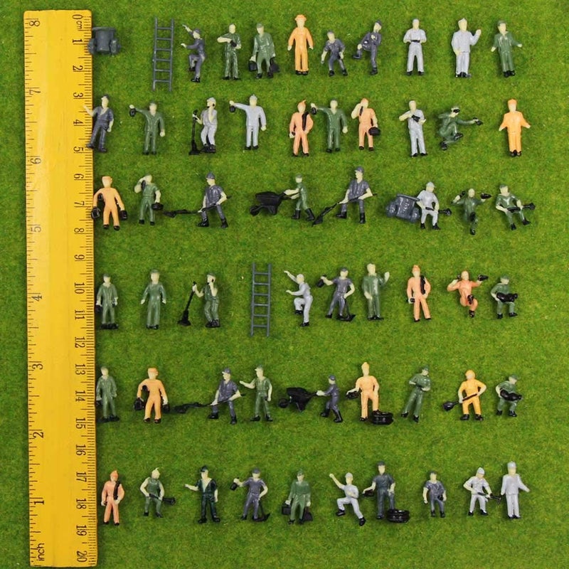 Evemodel P8710 50pcs 1:87 HO Scale Railway Model Worker Well Painted Figures with Bucket and Ladder Miniature 2cm High People Tiny World - Image 2