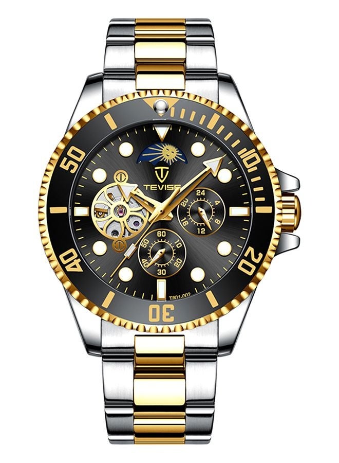 تيفيز ساعة يد أوتوماتيكية ميكانيكية تناظرية كرونوغراف للأعمال مع قرص مضيء لمرحلة القمر للرجال