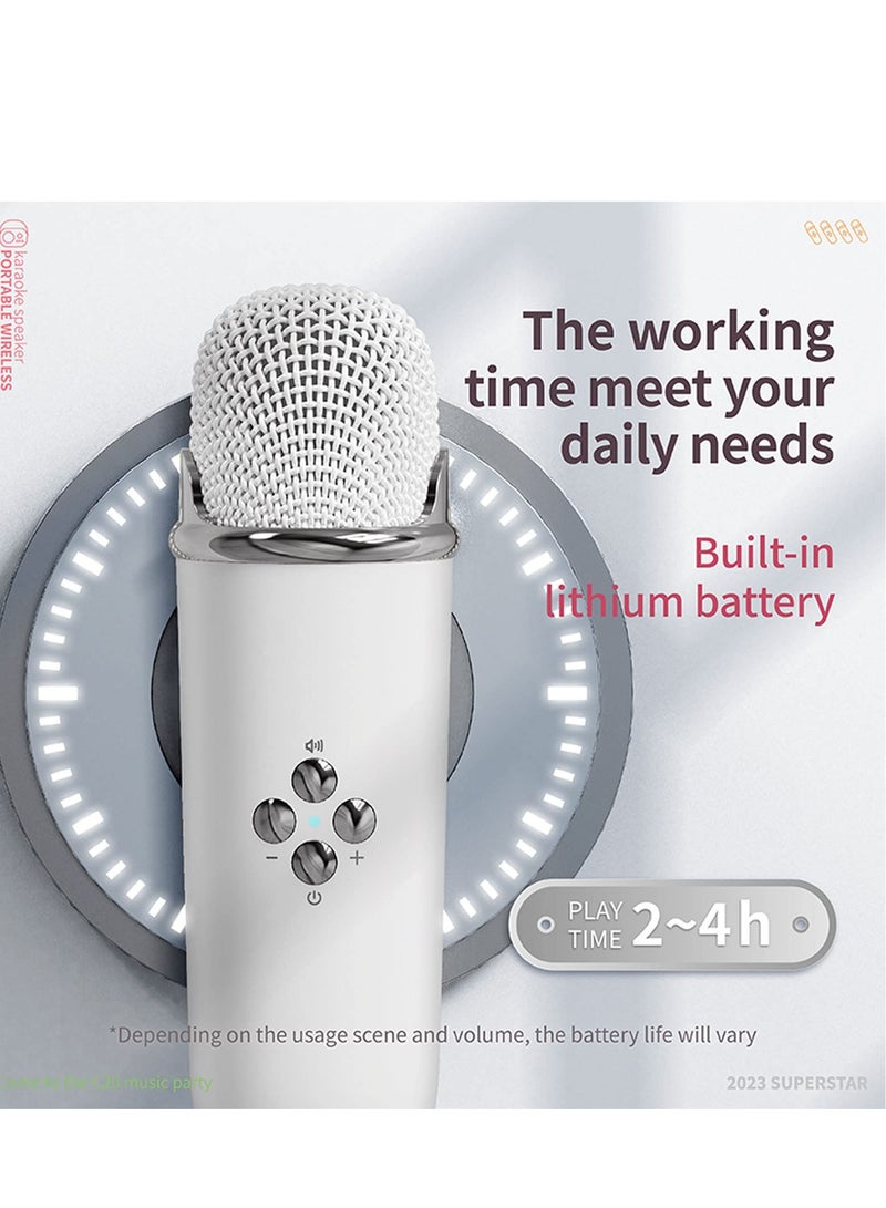 SYOSI Mini Karaoke Machine with Wireless Microphone Set Portable Bluetooth Karaoke Speaker Retro Handheld Style Bluetooth Speaker for Kids and Adults for Family Party Singing Party Birthday White - Image 5