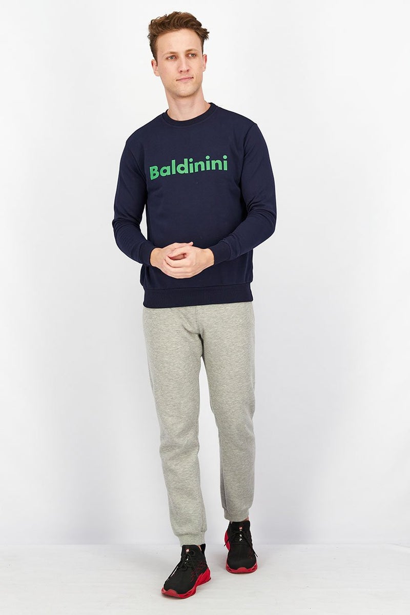 Baldinini Men Crew Neckline Brand Logo Long Sleeves Sweatshirt, Blue and Forest - Image 4