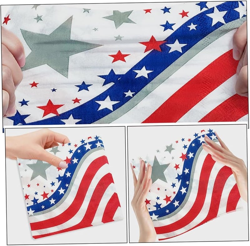 مناديل ورقية مخططة باللونين الأحمر والأزرق ليوم الاستقلال 40 ورقة مستلزمات الحفلات - Image 4