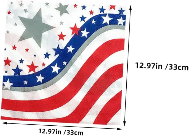 مناديل ورقية مخططة باللونين الأحمر والأزرق ليوم الاستقلال 40 ورقة مستلزمات الحفلات - Image 3