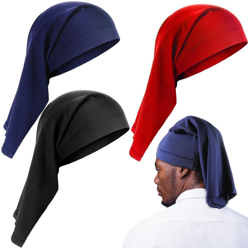 Foaincore 3 Pieces Satin Lined Dread Loc Cap Long Braid Cap Elastic Dreadlock Tube Sock for Full Cover Hair Stocking Night Sleep Bonnet (Navy, Red, Black) - Image 1