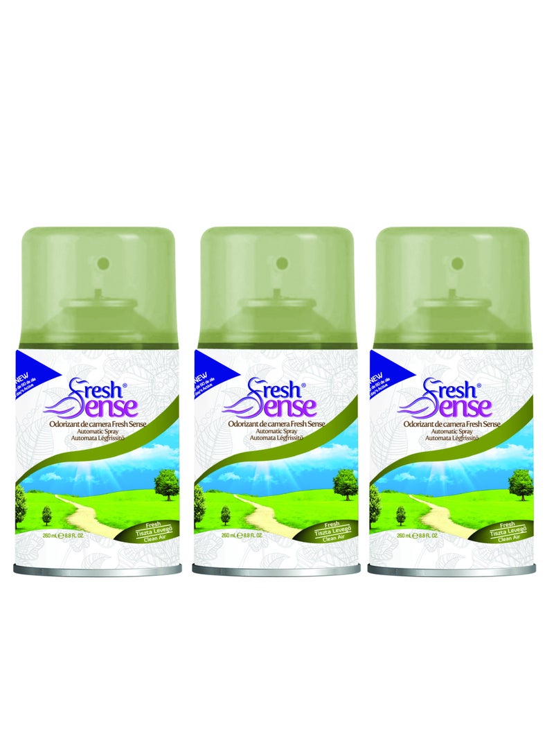 Fresh Sense CLEAN AIR Refill - PACK of 3 x 260ml - Automatic Spray Auto Spray Air Freshener for Home Bathroom Toilet Office Neutralizes Bad Odors FRESH SENSE - Image 1