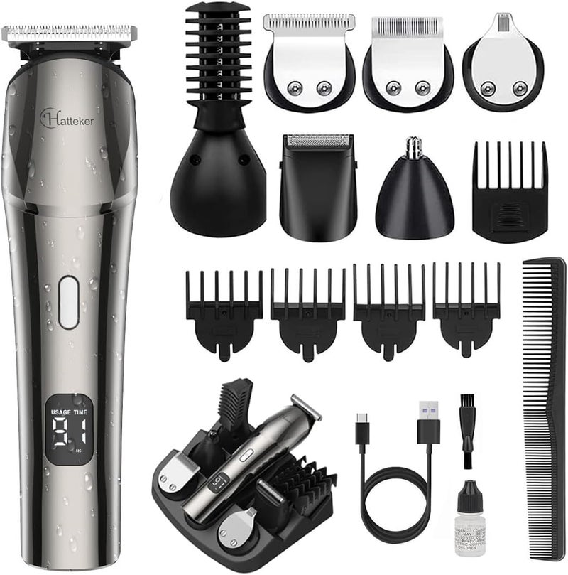 Hatteker Beard Trimmer for MenWaterproof Grooming Kit with MustacheFaceNoseBody Trimmer Hair Clippers Cordless Electric RazorsGift for Men Black