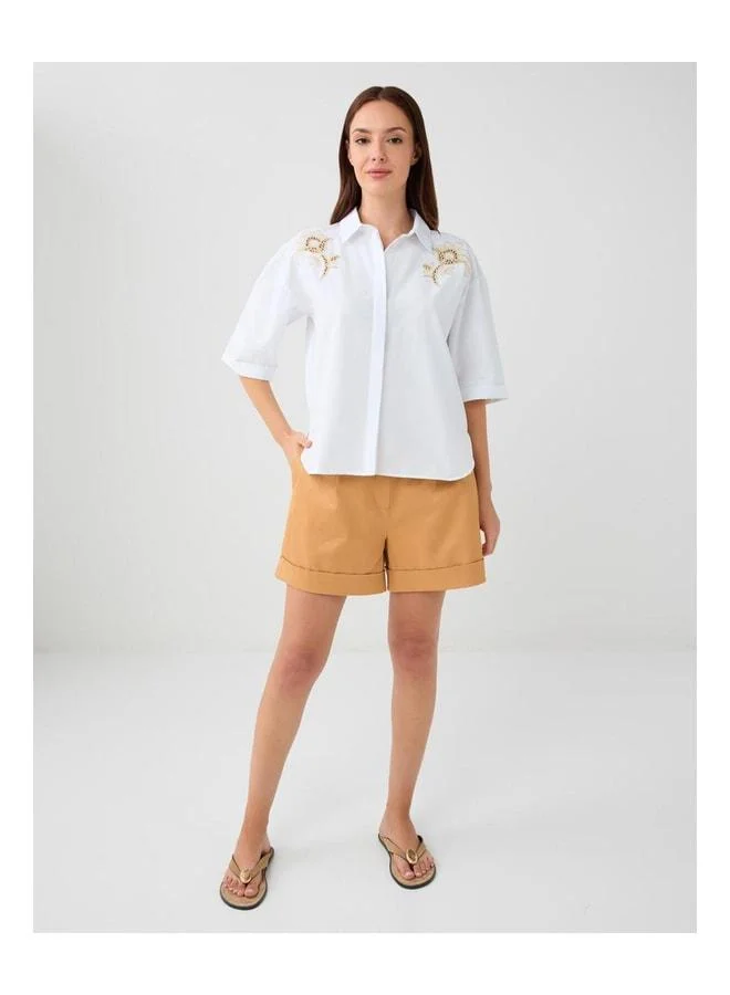 Jimmy Key Camel Hair Normal Waist Wide-Leg Woven Shorts