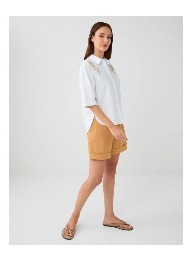 Jimmy Key Camel Hair Normal Waist Wide-Leg Woven Shorts