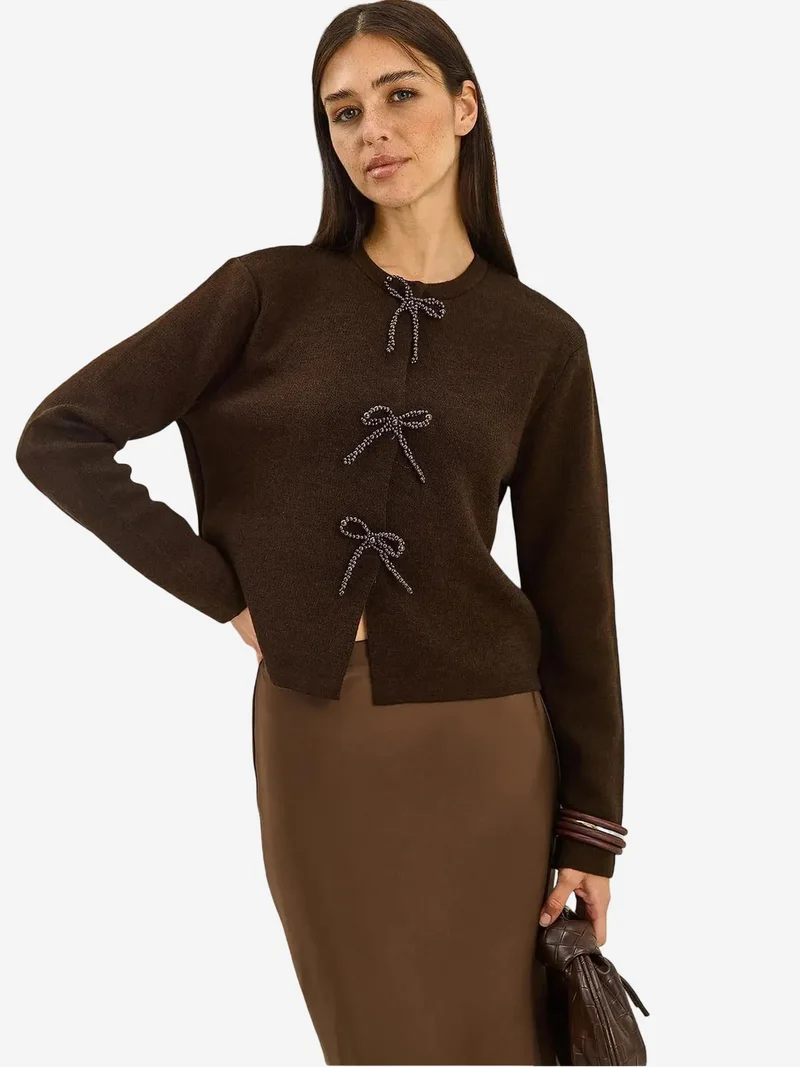 بيانكو لوتشي كارديجان محبوك بياقة دائرية وتفاصيل فيونكة