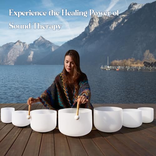 CVNC 432Hz 7-12 Inch Crystal Singing Bowl Set of 7 with 2 Pcs Carrying Case Bag, Frosted Quartz Crystal Sound Bowls for Chakra, Sound Therapy, Meditation Energy - Image 3