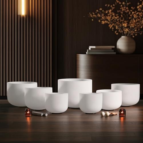 CVNC 432Hz 7-12 Inch Crystal Singing Bowl Set of 7 with 2 Pcs Carrying Case Bag, Frosted Quartz Crystal Sound Bowls for Chakra, Sound Therapy, Meditation Energy - Image 2