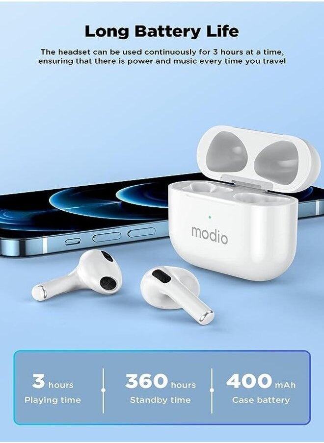 Modio ME12 Bluetooth Wireless Earphone for Android and iOS White
