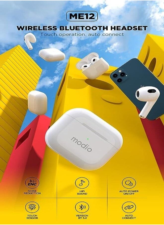 Modio ME12 Bluetooth Wireless Earphone for Android and iOS White