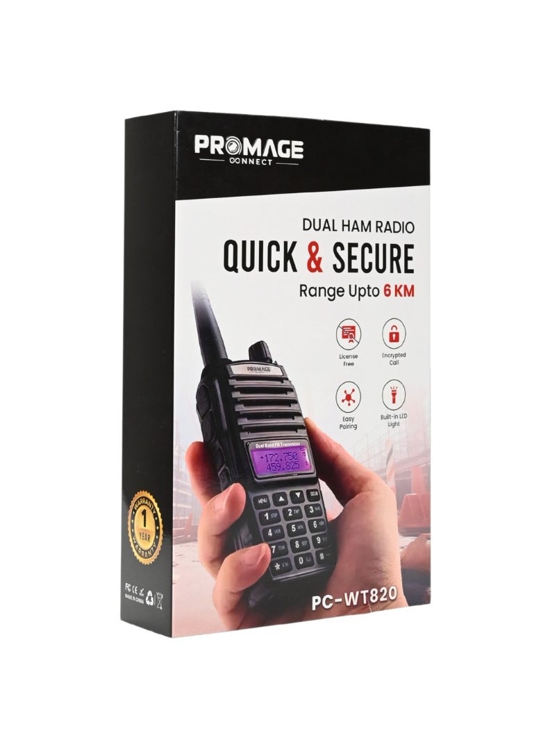 PROMAGE - Promage Connect  PC-WT820 Two Way Radios, Single Pack VOX, 50 CTCSS/ 104 DCS Tones, Tone Searching/Scanning, Dual Standby, PC Programmable, Transmitter Time-Out Timer (TOT), Busy Channel Lock-Out (BCLO), 1 Pack - Image 1