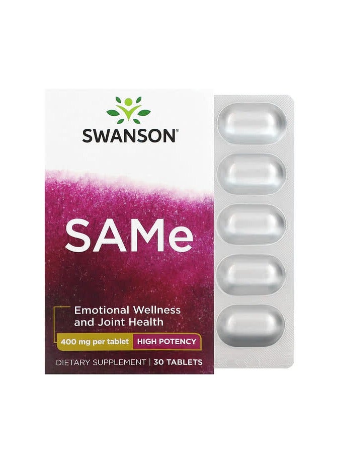 SAMe, High Potency, 400 mg, 30 Tablets
