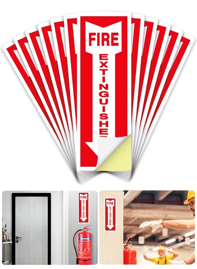 6PCS 4x12 Inch Self Adhesive UV Weatherproof Fire Extinguisher Safety Signs - Image 1