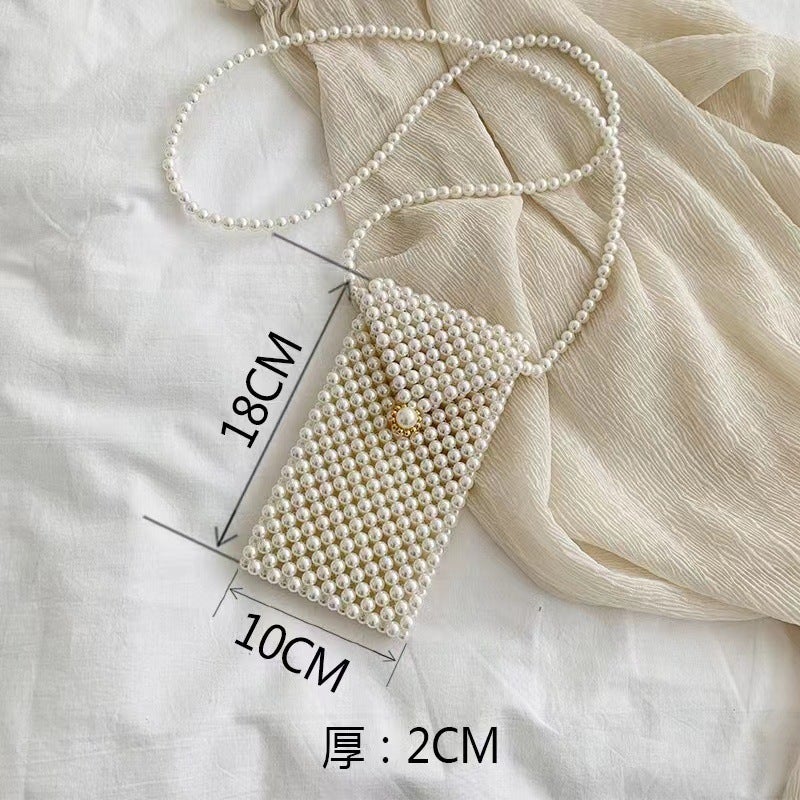 Mobile Phone Pearl Bag Women'S Internet Celebrity Small Bag Crossbody Bag All-Match Retro Western Style Hand-Woven Ins Pearl Bag - Image 1
