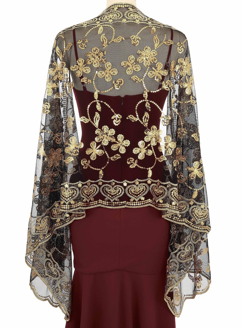 SYOSI Ladies 1920s Shawl and Wrap Sparkling Sequin Beaded for Evening Party Dress Wedding Scarf Women Bride, Wraps Bridal Capelet Cape Deco Bolero Flapper Cover Up - Image 5