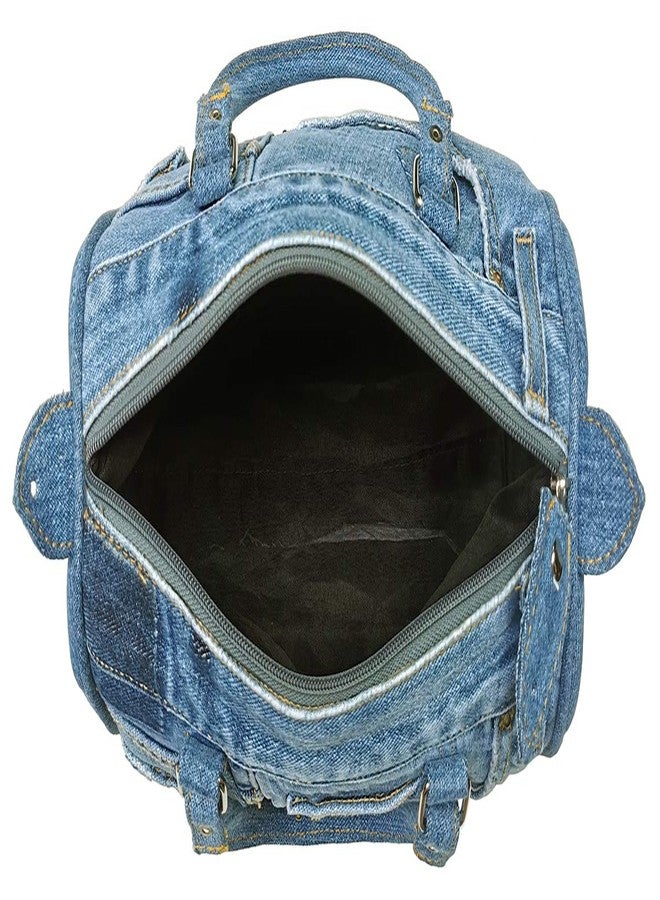Bijoux De Ja Handmade Upcycled Denim Crossbody Handbag for Women, Lightweight Blue Jean Satchel Purse with Adjustable Strap and Top Handle for Daily Use - 10 x 8 x 5.5 inches (Medium Shade) - Image 4