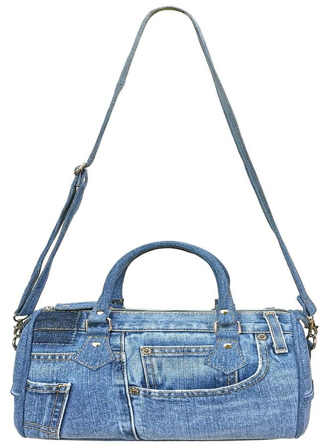Bijoux De Ja Handmade Upcycled Denim Crossbody Handbag for Women, Lightweight Blue Jean Satchel Purse with Adjustable Strap and Top Handle for Daily Use - 10 x 8 x 5.5 inches (Medium Shade) - Image 5