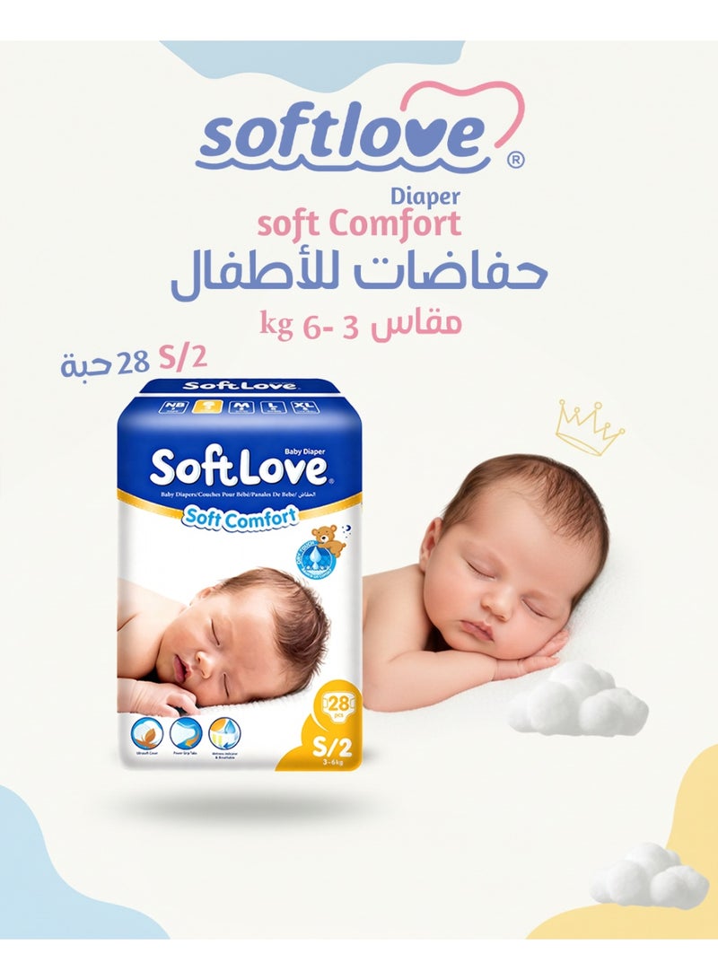 سوفت لاف حفاضات أطفال من 3 إلى 6 كيلوغرامات، ، 28 حفاضة مقاس  S/2 - Image 1
