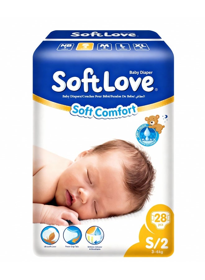 سوفت لاف حفاضات أطفال من 3 إلى 6 كيلوغرامات، ، 28 حفاضة مقاس  S/2 - Image 2