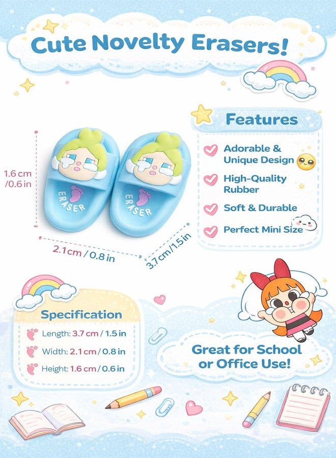 Teraabliss Cute Bear Slipper Shape Eraser for Kids - Mini Soft Rubber Novelty Erasers, Cartoon Design, Smooth Erasing, School Stationery Gift (Sky Blue) - Image 2
