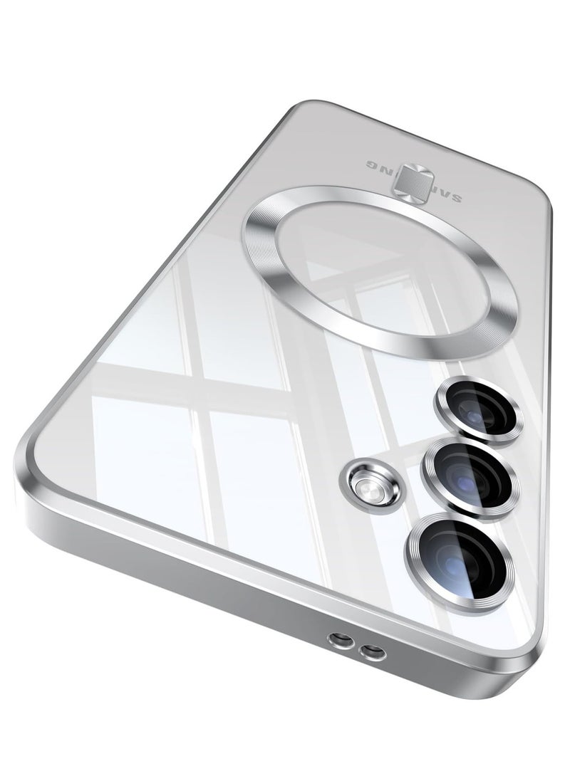 Magnetic Titanium Color for Samsung Galaxy S24 Case with Full Camera Protection [No.1 Strong N56 Magnets] [Military Grade Drop Protection] for Magsafe Women Girls Phone Case -Silver  - Image 1