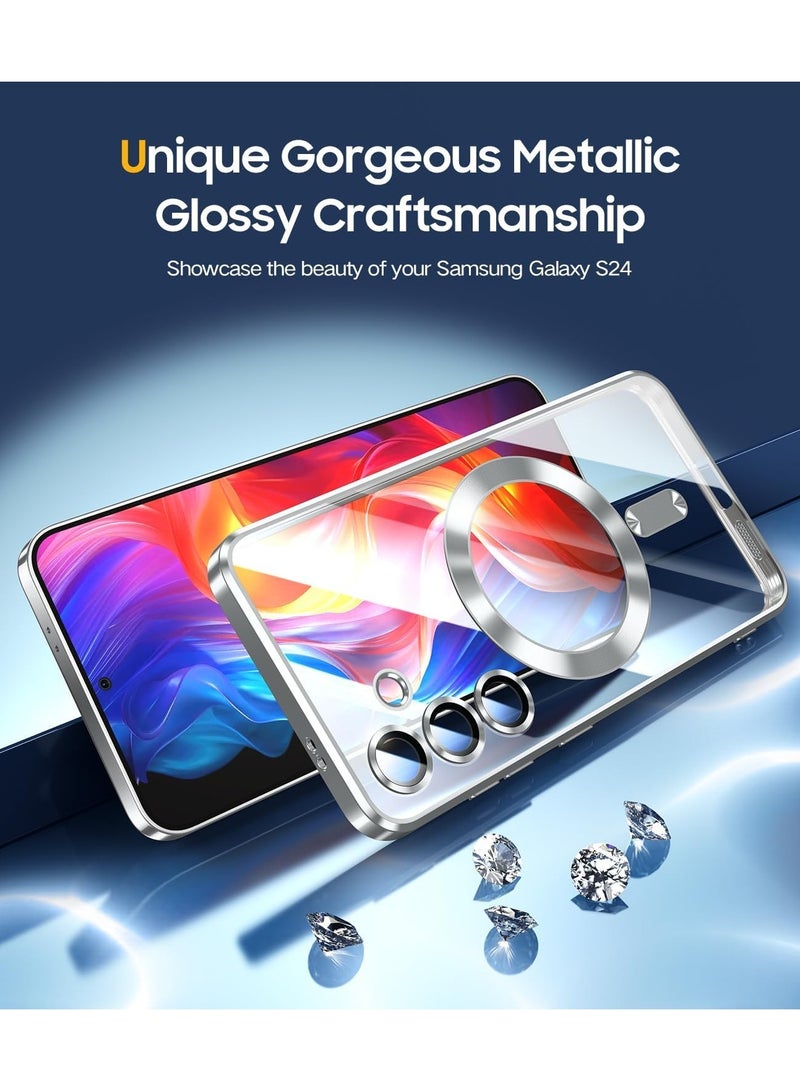 Magnetic Titanium Color for Samsung Galaxy S24 Case with Full Camera Protection [No.1 Strong N56 Magnets] [Military Grade Drop Protection] for Magsafe Women Girls Phone Case -Silver  - Image 3